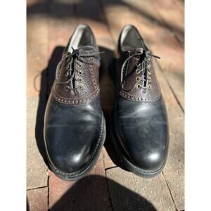 FootJoy Classics Tour Golf Shoes Black Cognac Leather Men's Sz. 11D Saddle 51635